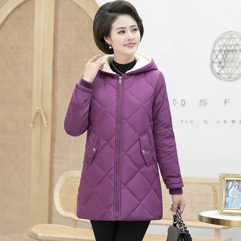 Parkas Hooded Cotton Coats Women Middle-aged Women Jacket Winter Plus Velvet Thick Elegant Mother Cloths Outerwear