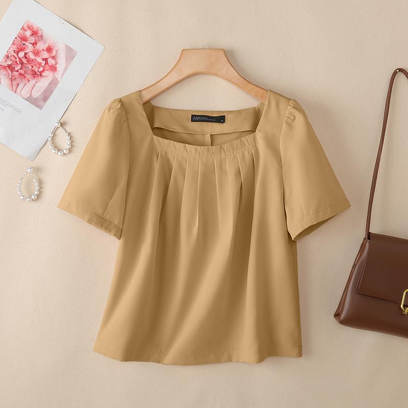 ZANZEA Women Summer Square Collar Casual Short Sleeve Blouse