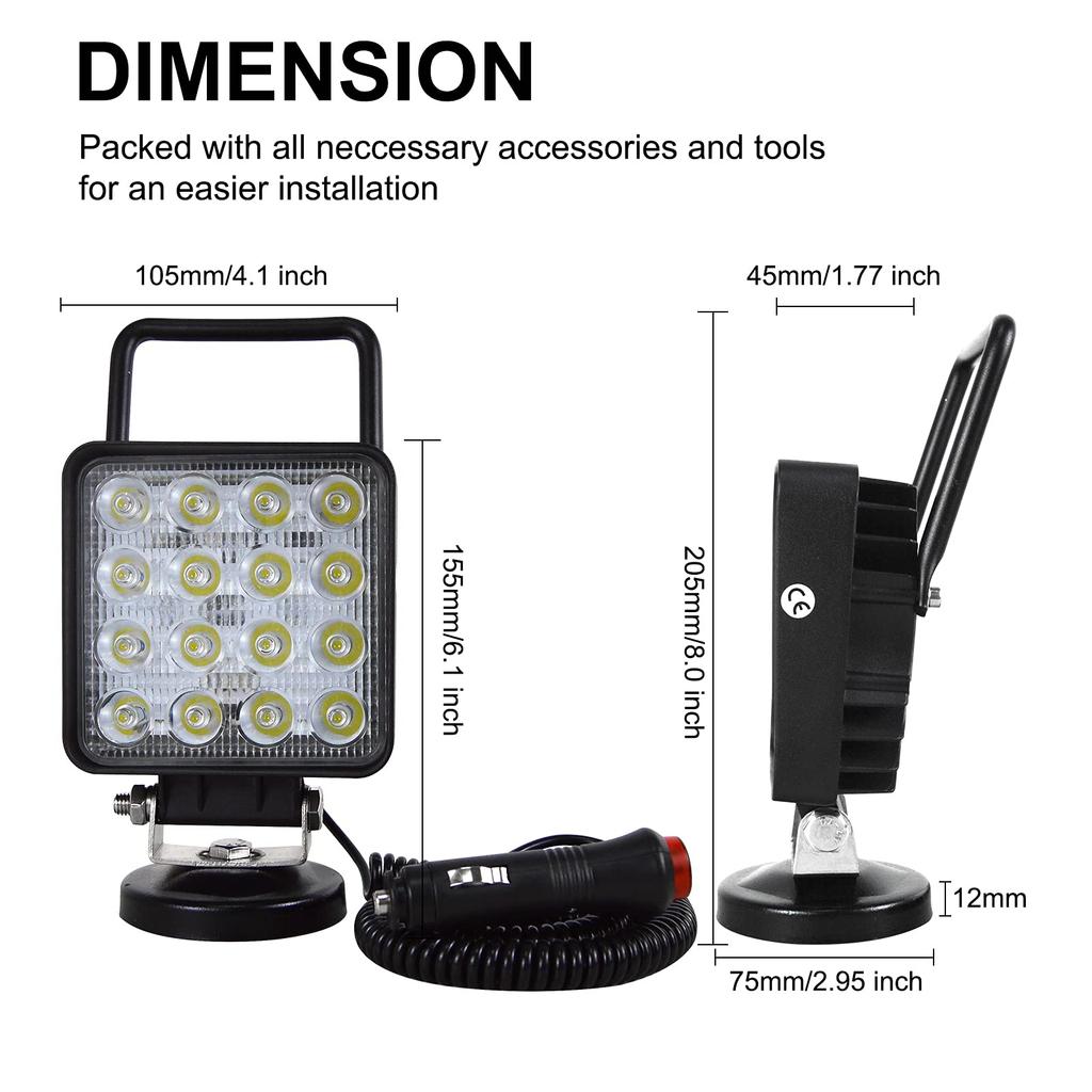 RIGIDON Ручной рабочий светильник 1 шт. 4" 48 Вт квадратный магнитный светильник рабочий светодиодный узкий угол обзора светодиодный прожектор 6000K 12 В/24 В универсальный