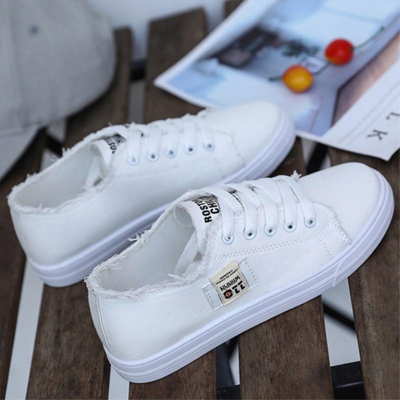 Fashion New 2025 Spring Summer Women Canvas Shoes Flat Sneakers Women Casual Shoes Low Upper Lace Up White Shoes