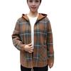 Women's Plaid Shacket Jacket Casual Wool Blend Long Sleeve Zip Up Hooded Jacket Fall Winter Warm Coat