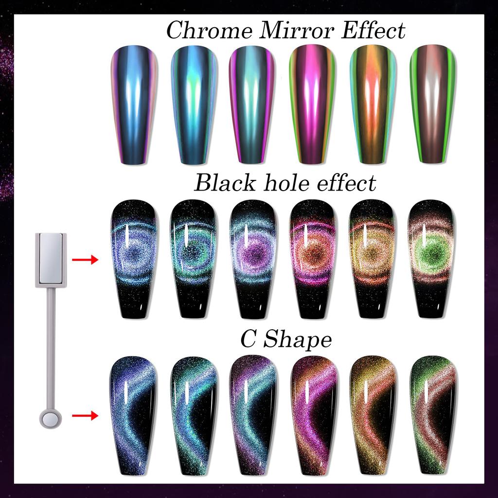 5D Magic Mirror Effect Cat Eye Powder Magnetic Nail Glitter Pigment Manicure Holographic Chrome Dust Can Use With Polish Gel