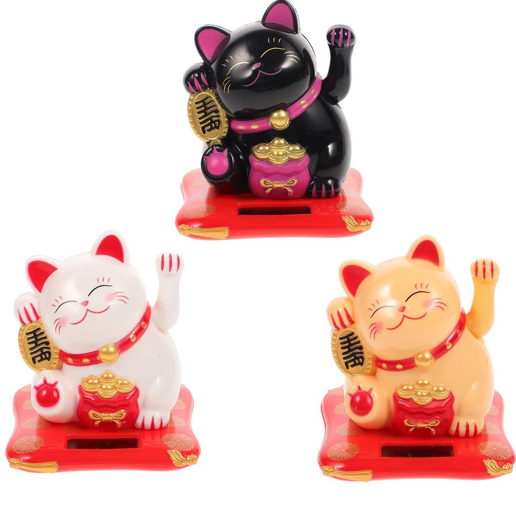 Iplusmile 3 Pieces Lucky Cat Bobblehead Doll Solar Moving Lucky Cat Car Figurine Lucky Cat Solar Automatic Moving Cute Lucky Cat Electric Right Hand