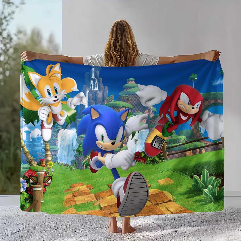 Ретро Мультяшное Игровое Фланелевое Одеяло S-Sonic, Ультра Мягкое Теплое Плюшевое Покрывало для Дома, Спальни, Кровати, Дивана, Походного Пикника, Подарок
