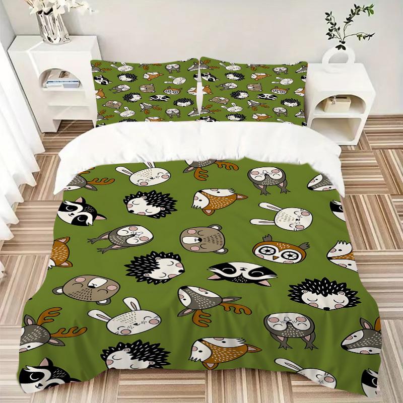 3pcs bedding set Forest Creatures Includes 1 Comforter + 2 Pillowcases, Without Pillow Inserts, Soft Comfortable,Bedding Set,a0909026