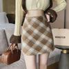 2024 Women's High-Waist Plaid Wool Skirt – Autumn/Winter Fashion, A-Line, Small Size Hip-Wrapped Short Skirt