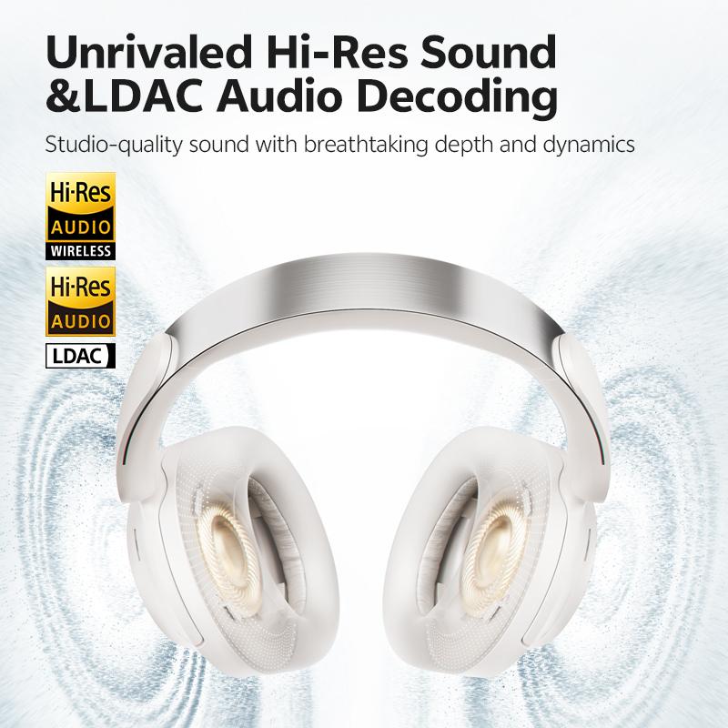 QCY H3S ANC Noise Cancelling Headsets -56dB Over Ear Headphones Wireless Bluetooth 6.0 Hi-Res LDAC Earphones Dual Driver 102Hrs