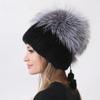 Knitted Hat With Mink And Pompom Natural Fox Fur Winter Warm Hats For Women Real Fur Beanie