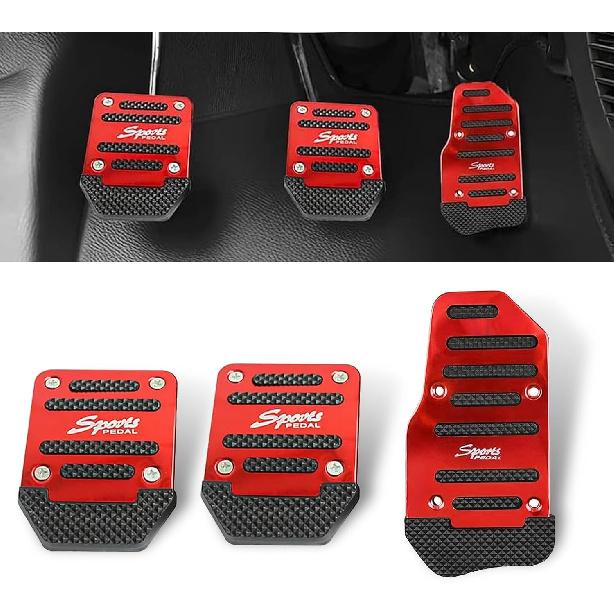 3 PCS Car Pedal Covers, Throttle Brake Clutches Non-Slip Rubber Strip Pedal Cover, Alloy Anti Rust Structure Sport Decorative Pedal Conversion