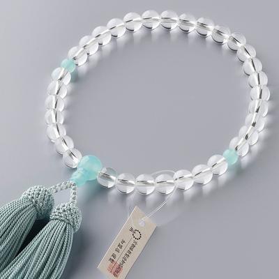Магазин алтаря Takita Kyoto Молитвенные четки для женщин, настоящие хрустальные бусины цвета морской волны и синего халцедона, 8 мм, кисточка из чистого шелка, в комплекте с мешочком для бусин, можно использовать всем