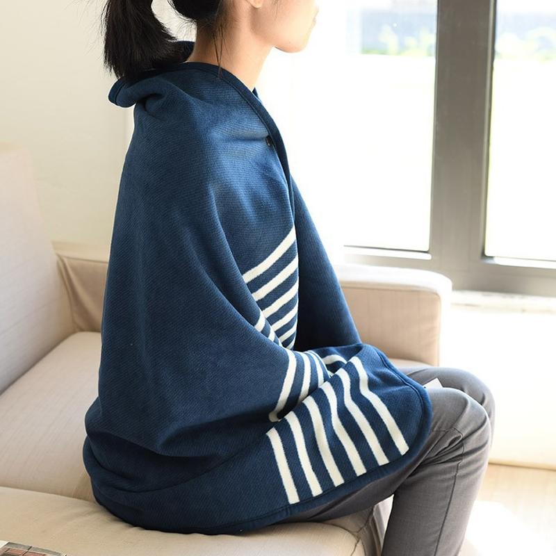 1PC Wearable Blanket Shawl Blanket Flannel Lazy Casual Office Blanket Retro Grid Stripes Warm Blanket For Winter 80×135cm