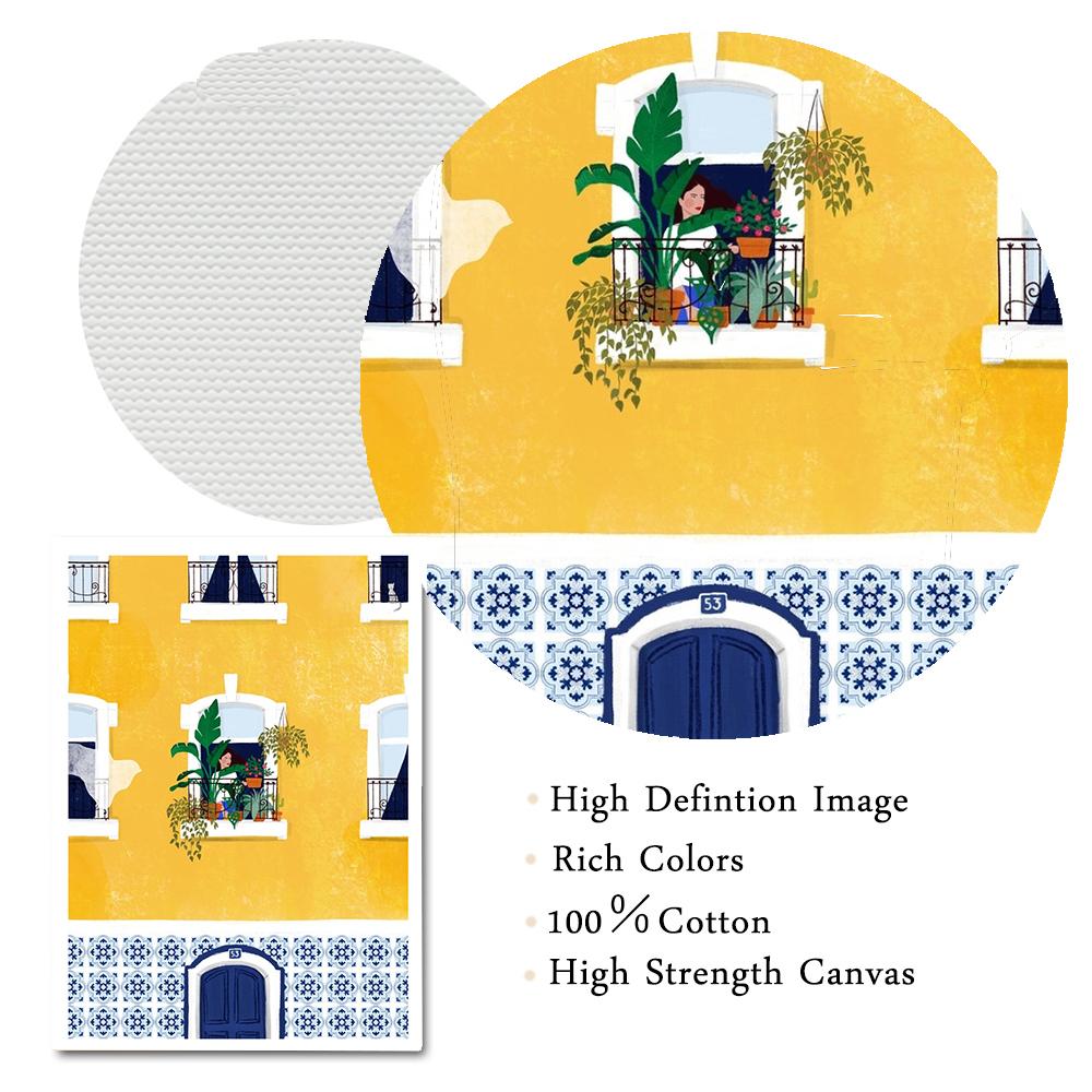 Lisbon Plant Girl Illustration Canvas Painting Wall Art Architecture Cat Woman Posters Gift Travel Print Picture Home Decoration
