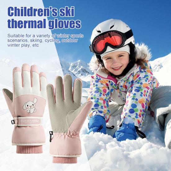Детские лыжные перчатки для холодной погоды, сноубординга, катания на санях, ветрозащитные бархатные теплые варежки с сенсорным экраном