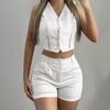 Women's Summer Fashion Casual Button Vest Shorts Suit Women's Clothing