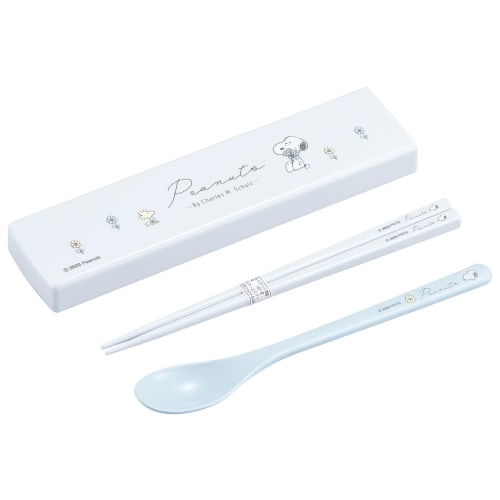 OSK Peanuts Everyday Snoopy Cutlery Set, Quiet Pull-Lid Combination Spoon and Chopsticks, Made in Japan, Dishwasher Safe, Antibacterial, Stylish and C