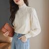 Women's Half-High Collar Lace Top with Velvet Lining for Autumn/Winter 2024 - Stylish and Beautiful