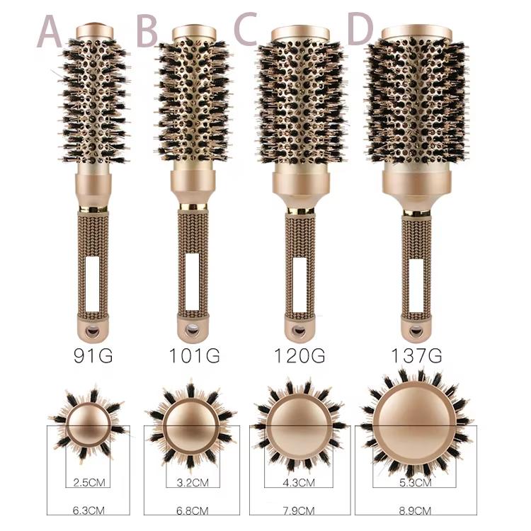 4Pcs Professional Boar Bristle Thermal Ionic Brush Salon Round Hair Brush Ceramic for Curling Styling Blow Drying