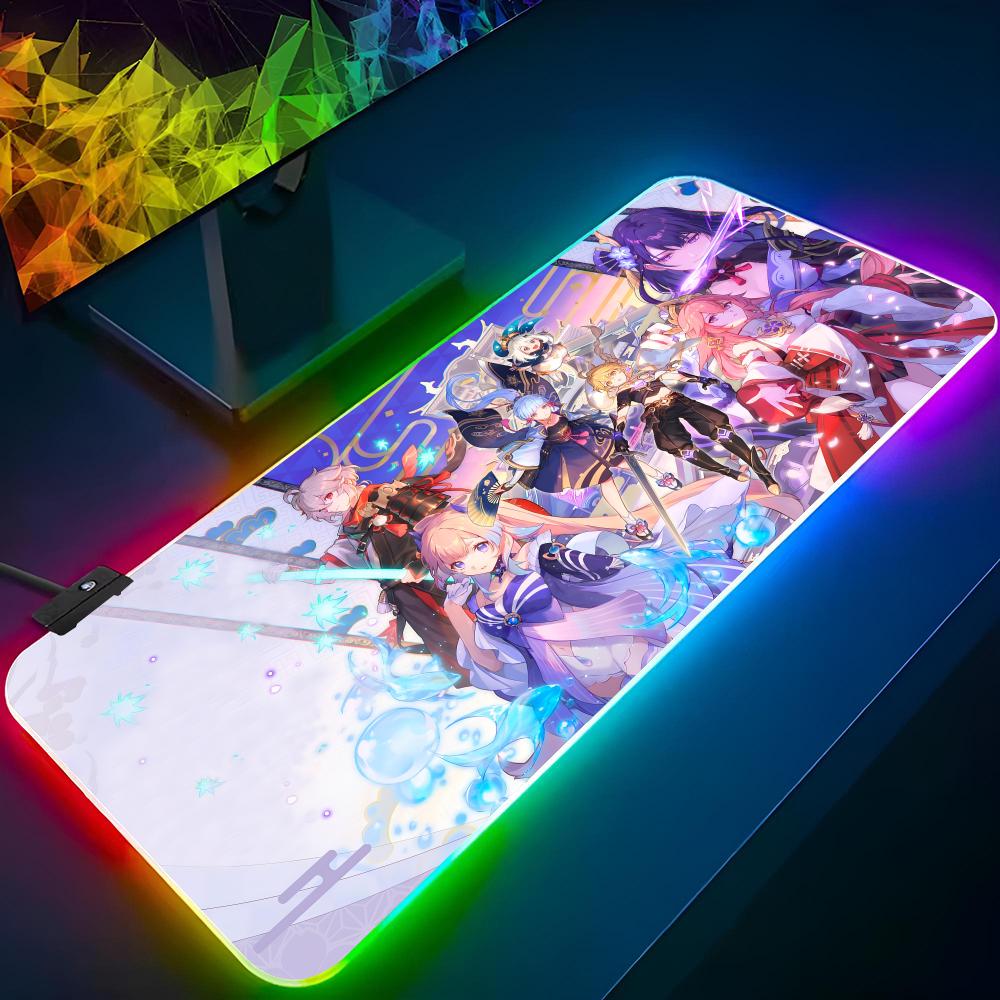 Коврик для мыши Yae Miko Genshin Impact Игровой RGB-коврик для мыши Печать на заказ Клавиатура с подсветкой Девушка-геймер XXL Коврик для ноутбука Настольные коврики Deskpad