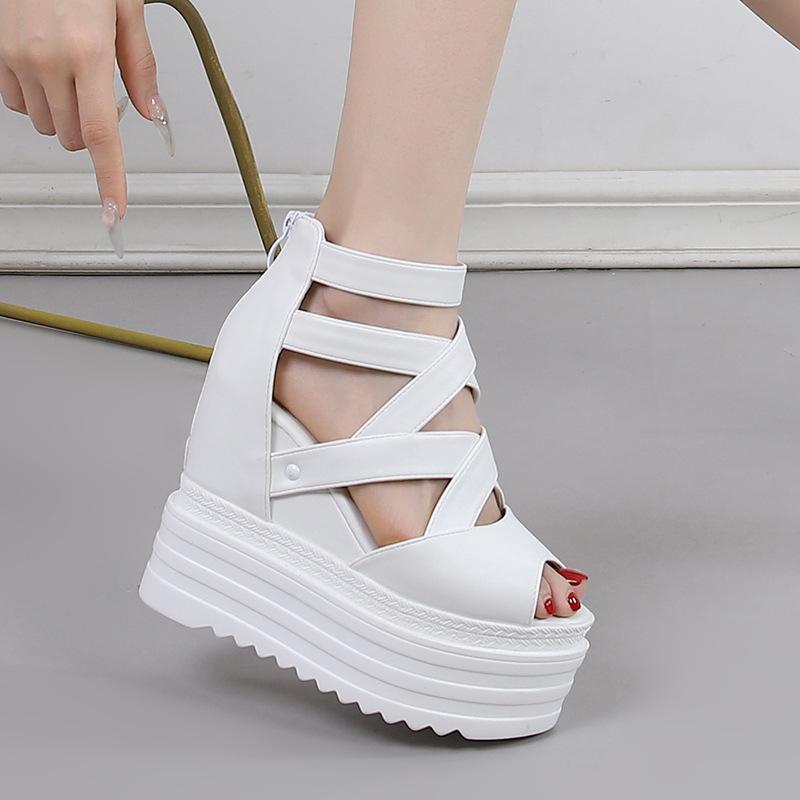 Модные весенне-летние новые сандалии на платформе, женские сандалии на платформе с перекрестными ремешками, 13 см, римские сандалии на высокой платформе