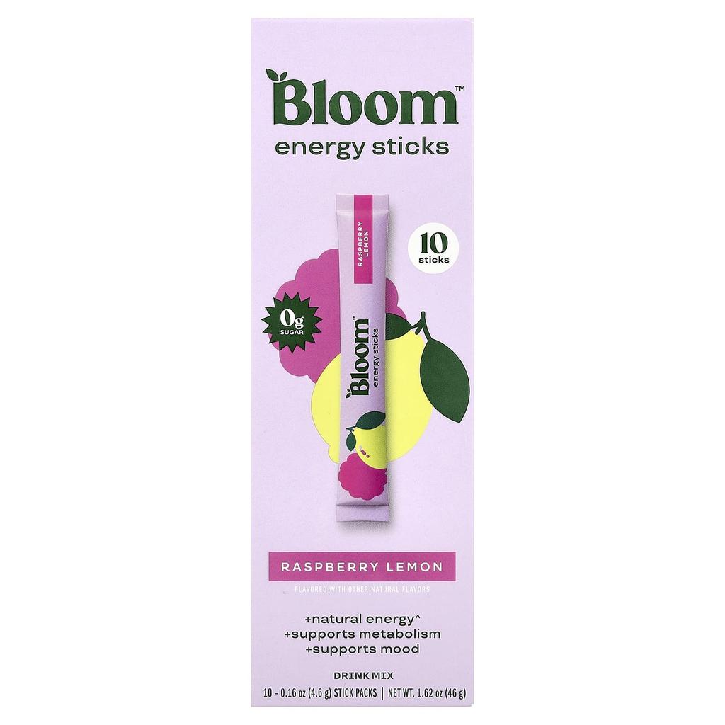 BLOOM Energy Sticks, Raspberry Lemon, 10 Stick Packs, 4.6g (0.16oz) Each