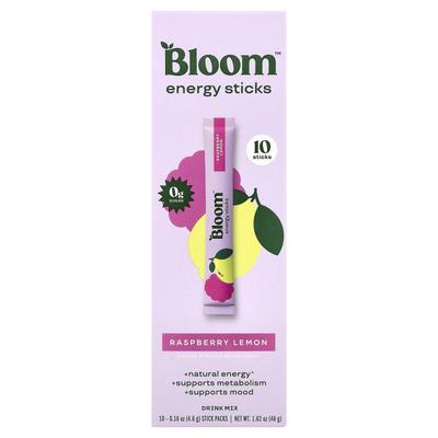 BLOOM Энергетические стики, Малина Лимон, 10 стик-пакетов, 4,6 г (0,16 унции) Каждый