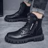 Модные мужские черные ботинки в английском стиле для мотоциклистов, осенние высокие ботинки, короткие повседневные кожаные ботинки H574