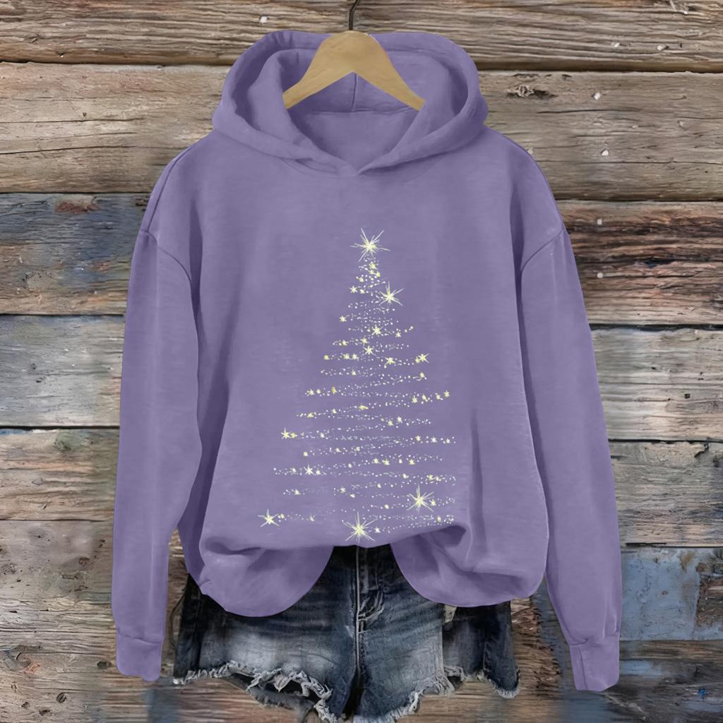 Ladies' Christmas Printed Casual Long Sleeved Round Neck Sports Hoodie Top
