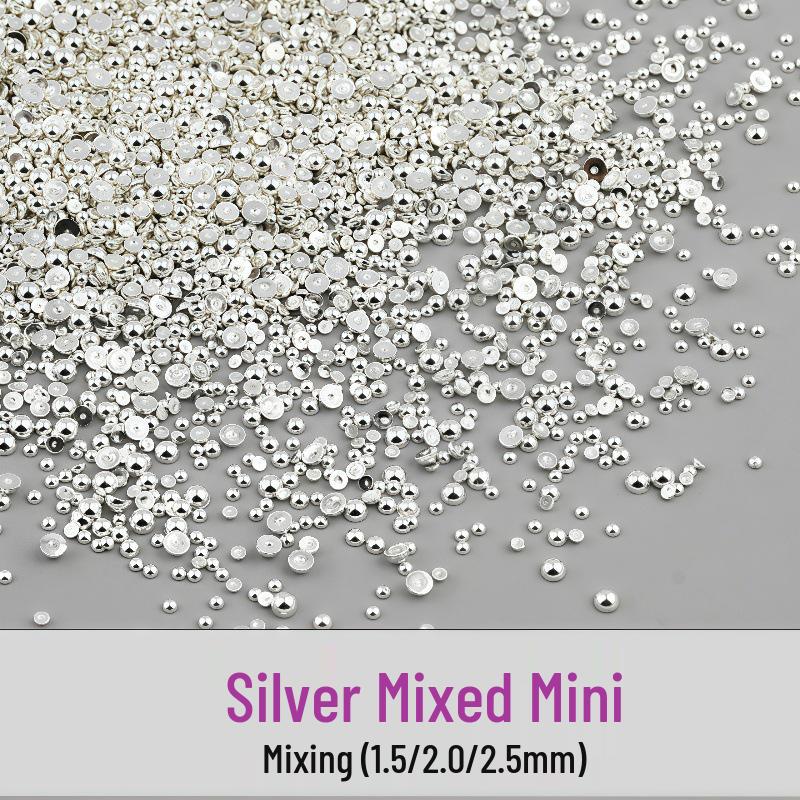 Смешанные мини-жемчужины для нейл-арта: Золотые и серебряные полулицевые декоративные жемчужины с плоским дном для самостоятельного маникюра