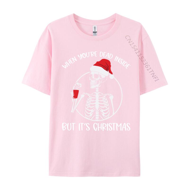 Coffee Skeleton When You're Dead Inside But It Is Christmas T Shirts Men T Shirt Cotton Oversized Tee Tops