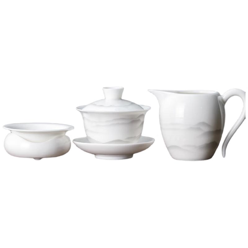Buzhuo White Porcelain SanCai Gaiwan Tea Set