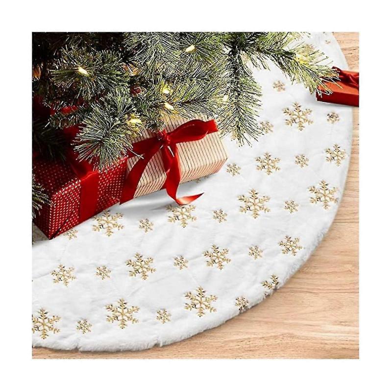 90cm Christmas Trees Skirt Faux Fur Carpet Snowflake White Plush Mat For Home Xmas Tree New Year Decor Apron Ornament