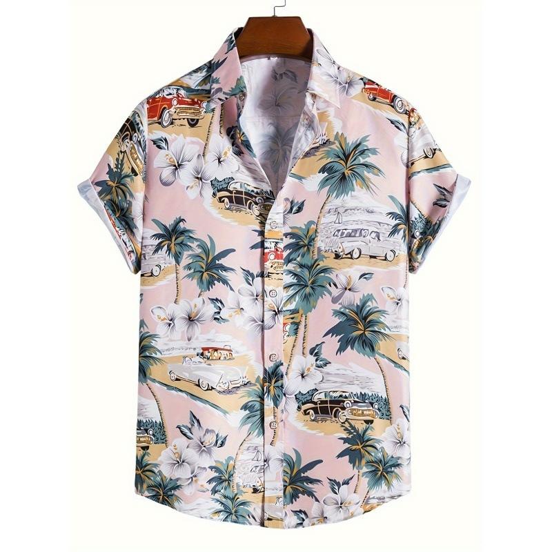 Popular Creative Element Shirt 1D Digital Printing Trend Loose Short Sleeve Shirt Tropical Hawaiian Shirt