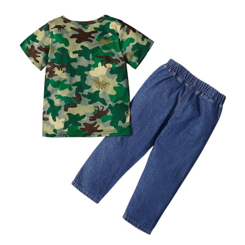 Футболка с камуфляжным принтом для маленьких мальчиков, топы, джинсовые штаны, брюки, комплект одежды, комплект одежды из 2 предметов