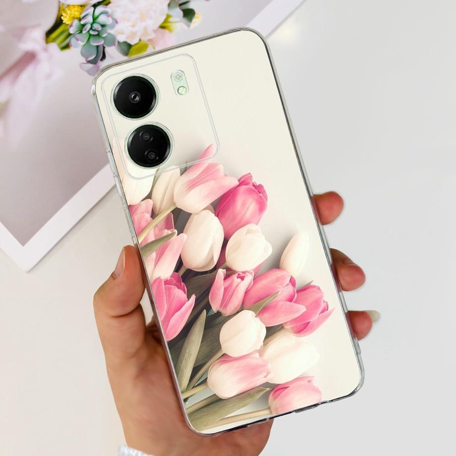 Для Xiaomi Poco C65 Чехол для PocoC65 Силиконовый Funda Para Capa Coque Мягкие чехлы для телефона Задняя крышка Мраморный цветочный узор Ударопрочный