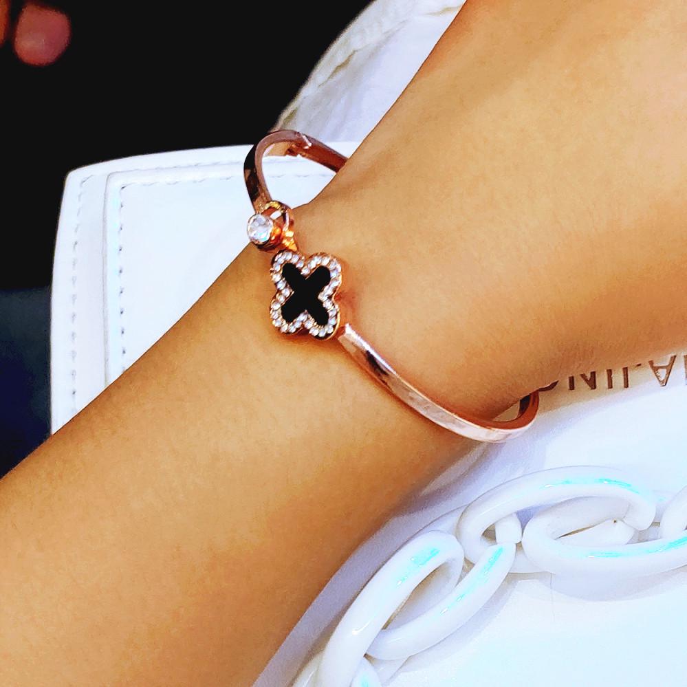 Korean Four-Leaf Clover Eco-Friendly Rose Gold Bracelet - Versatile, Popular Open Bangle