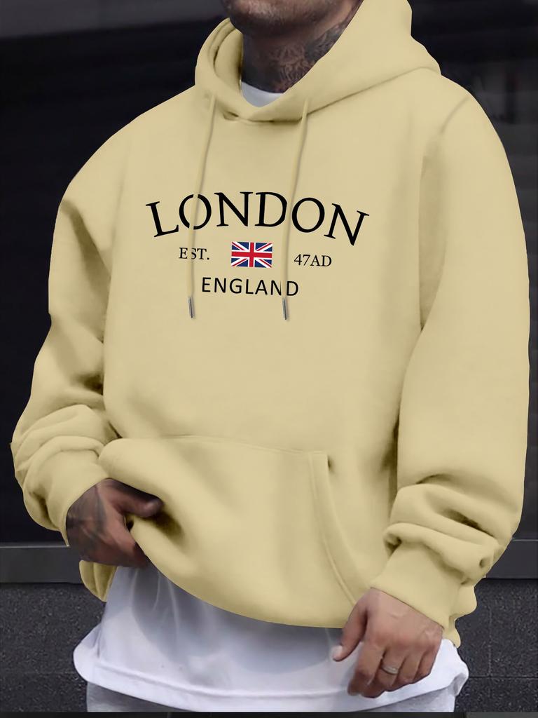 Stylish London England Flag Print Hoodie - Fashion Hoodies for Men with Long Sleeve Comfortable Regular Fit