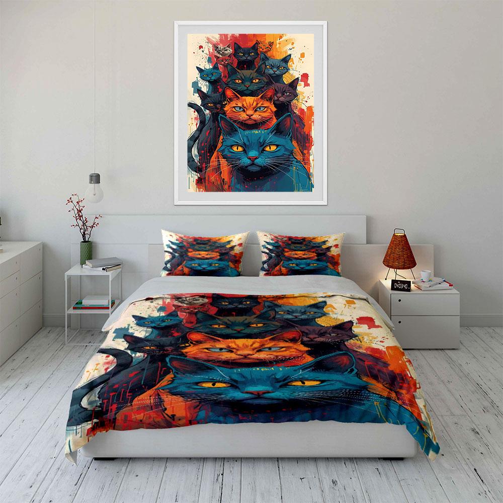 Colorful cat faces pattern. Bedding sets Duvet cover sets Duvet covers Pillowcases(1*Duvet Cover 2*Pillowcases without duvet insert)