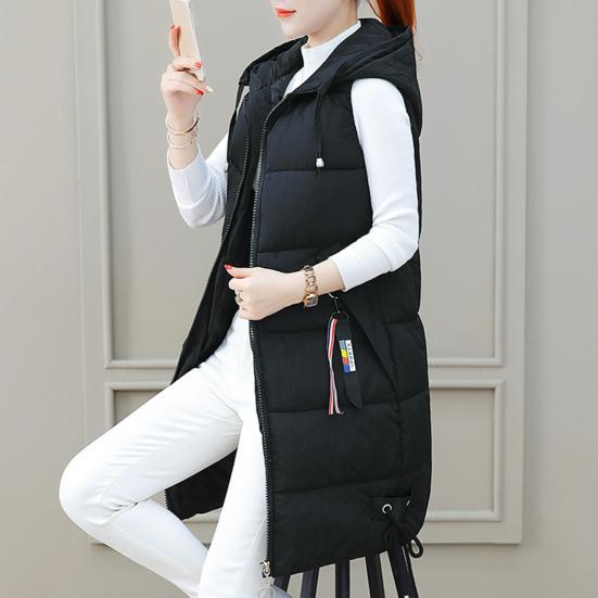 Осенне-зимний хлопковый жилет средней длины с утолщенной подкладкой без рукавов на молнии с застежкой-молнией на шнурке с капюшоном ветрозащитный женский жилет с сохранением тепла