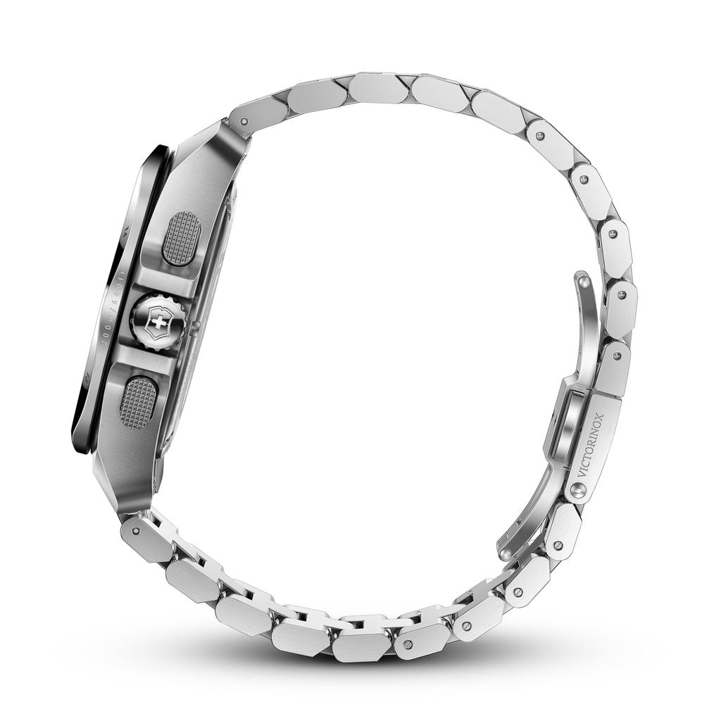 VICTORINOX CHRONO Корпус из переработанной нержавеющей стали Синий Серебристый Нержавеющая сталь Быстрое покрытие, устойчивое к царапинам Подарок I.N.O.X. Часы, Хронограф, (316L),