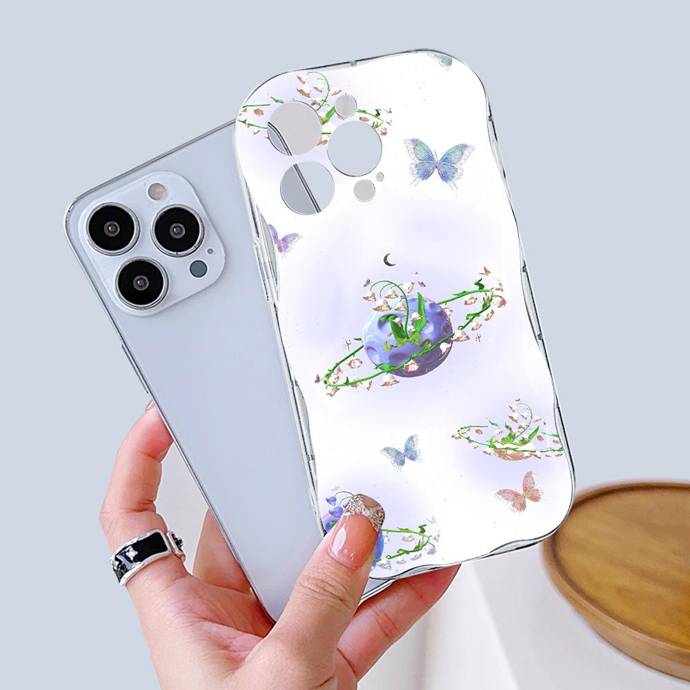 Для iPhone 16 15 14 13 12 Pro Max Samsung S24 Ultra S23 S22 Plus Redmi Note 13 Pro Цветочный кремовый текстурный чехол волнистый край мягкий силиконовый чехол для телефона