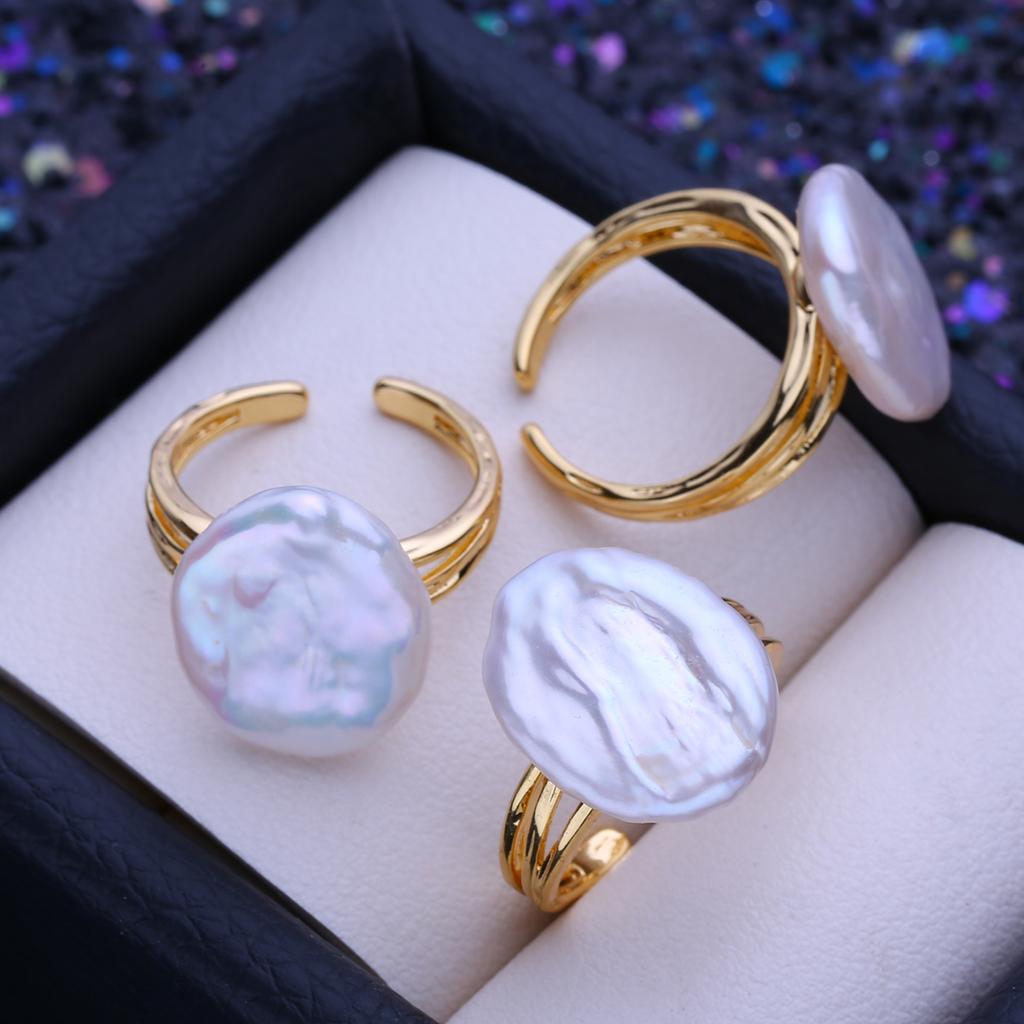 LSOOYH Кольца из натурального пресноводного жемчуга в стиле барокко для женщин, простое офисное кольцо золотого цвета, подарки на день рождения