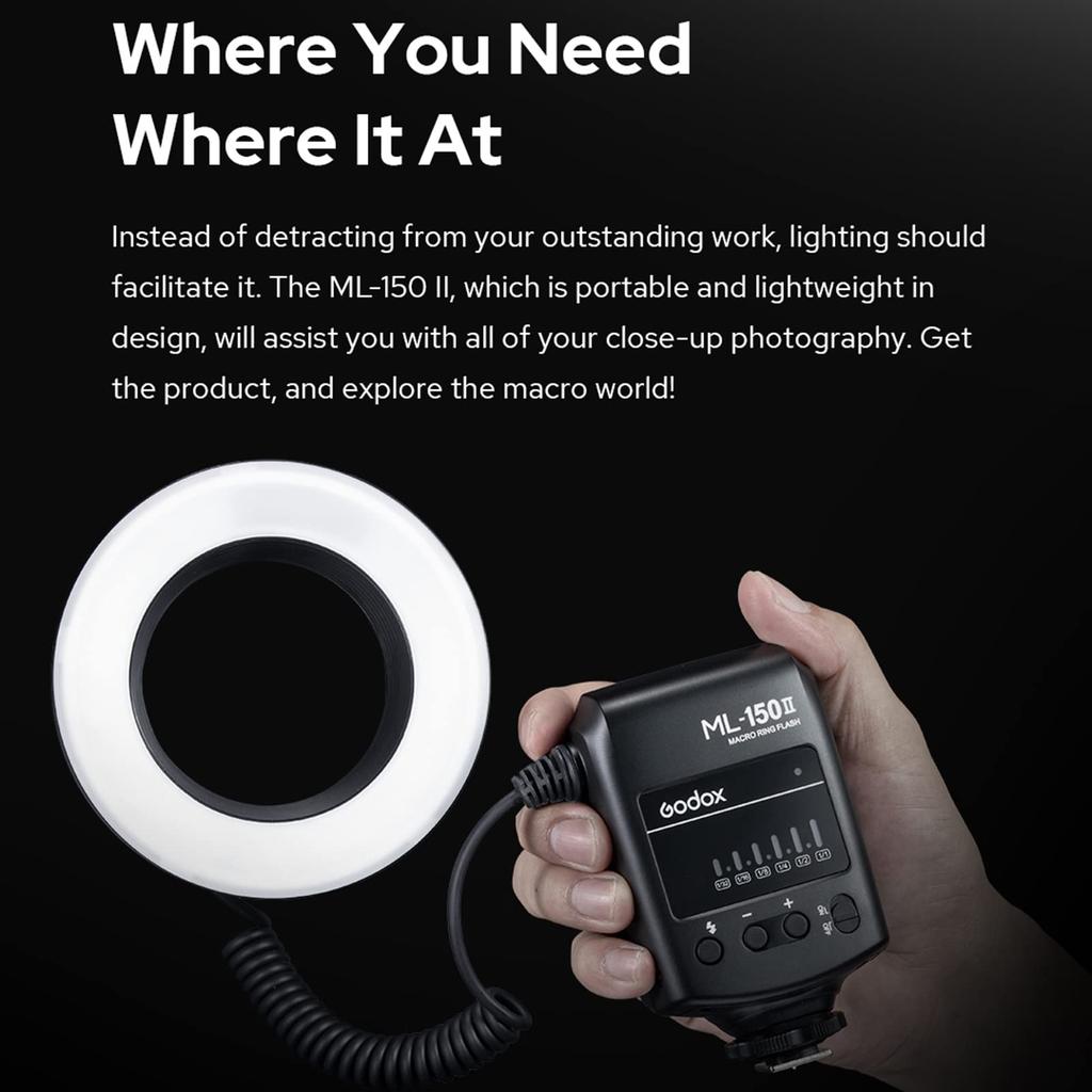 Godox Макро LED Кольцевая Вспышка Speedlight Совместимая с и Panasonic DSLR ML-150II Sony, Canon, Nikon, Fuji, Olympus, Камерами.