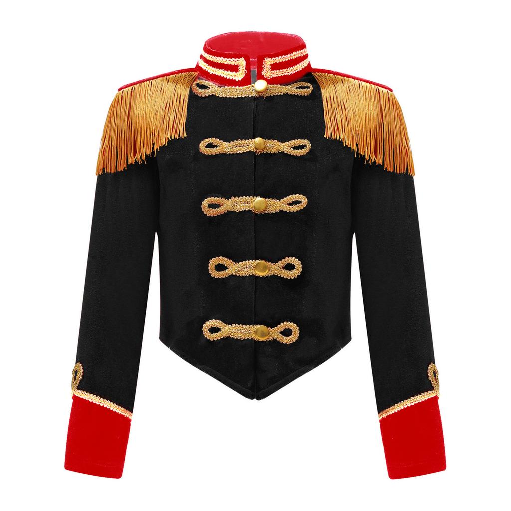 Kids Girls Ringmaster Jacket Costume Long Sleeve Fringe Tassel Shoulder Jacket Coat Circus Tailcoat Halloween Cosplay Dress Up