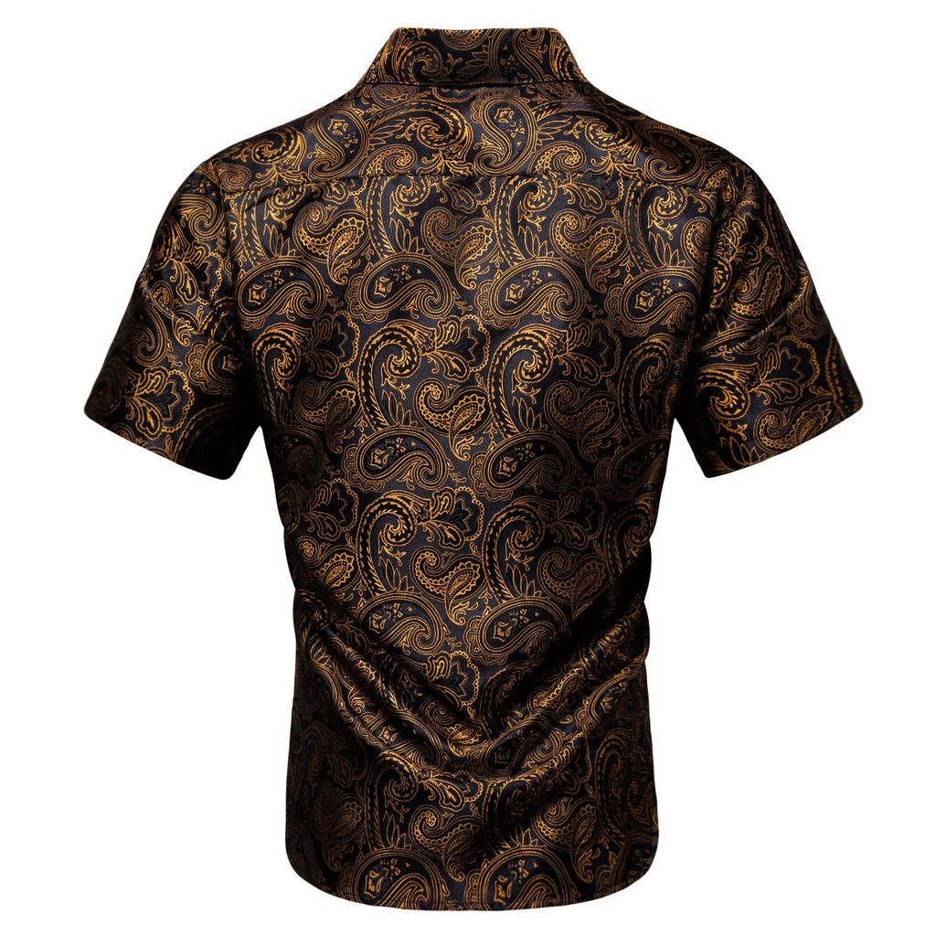 Barry.Wang Classic Mens Long Sleeve Shirt Navy Blue Paisley Button Down Dress Shirts Formal Casual