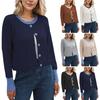 Ribbed Sweater Coat Women Color Block Knitted Cardigan Sweater Button-Up Round Neck