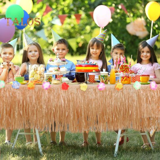 Юбка для стола в гавайском стиле, водонепроницаемая, тропическая, луау, красочная, с кисточками, для стола, летняя, пляжная, тематическая, алоха, вечеринка, украшение