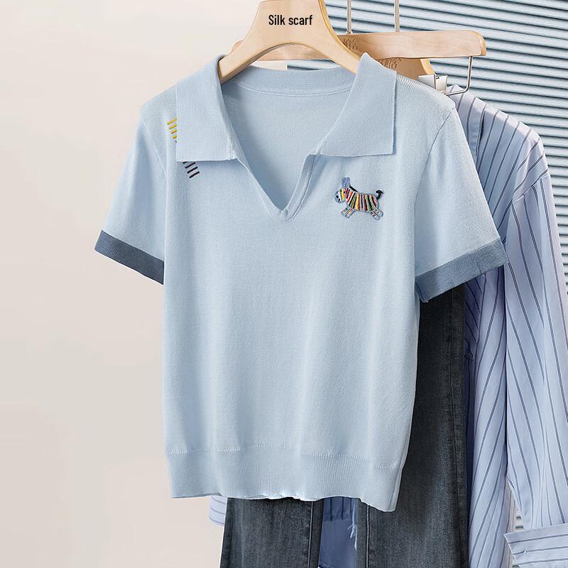 Sibashi Women's Embroidered Polo Knit T-Shirt