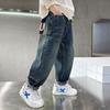 Fashion Boys' Jeans Autumn/Winter New Velvet Children's Pants Loose Medium To Large Children's Jeans