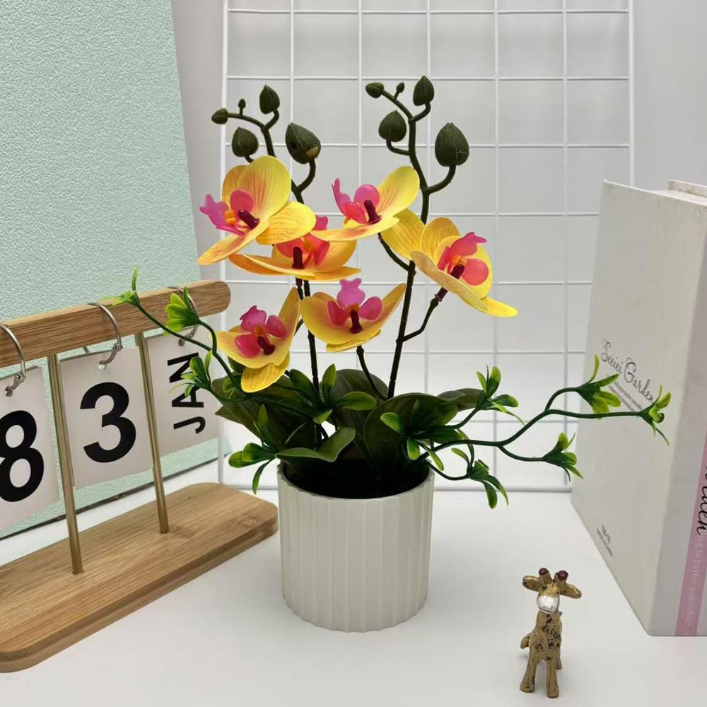 Fake Butterfly Orchid Flower With Pot For Indoor Home Decor And Greenery Enhancement