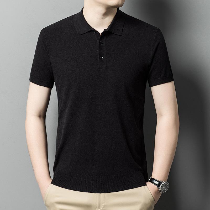 Мужская тонкая рубашка поло с лацканами, однотонная трикотажная футболка с короткими рукавами, высококачественный средний и тонкий свитер с короткими рукавами